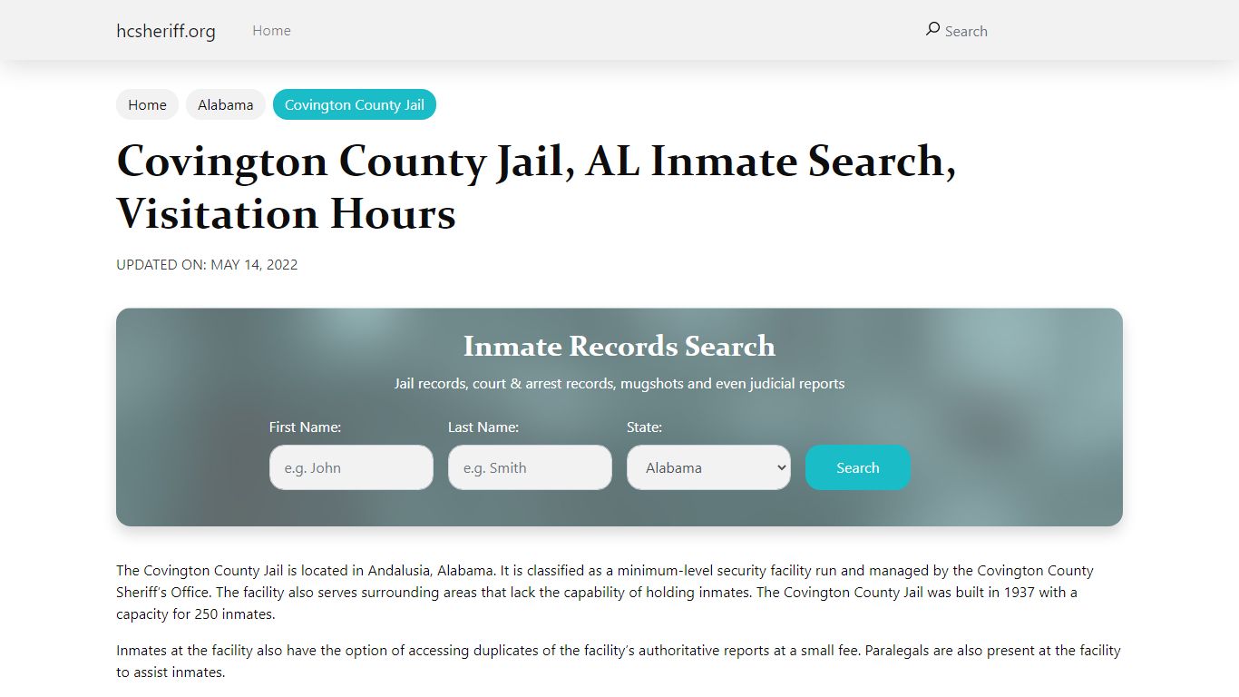 Covington County Jail, AL Inmate Search, Visitation Hours