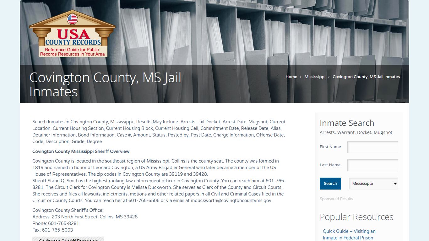 Covington County, MS Jail Inmates | Name Search